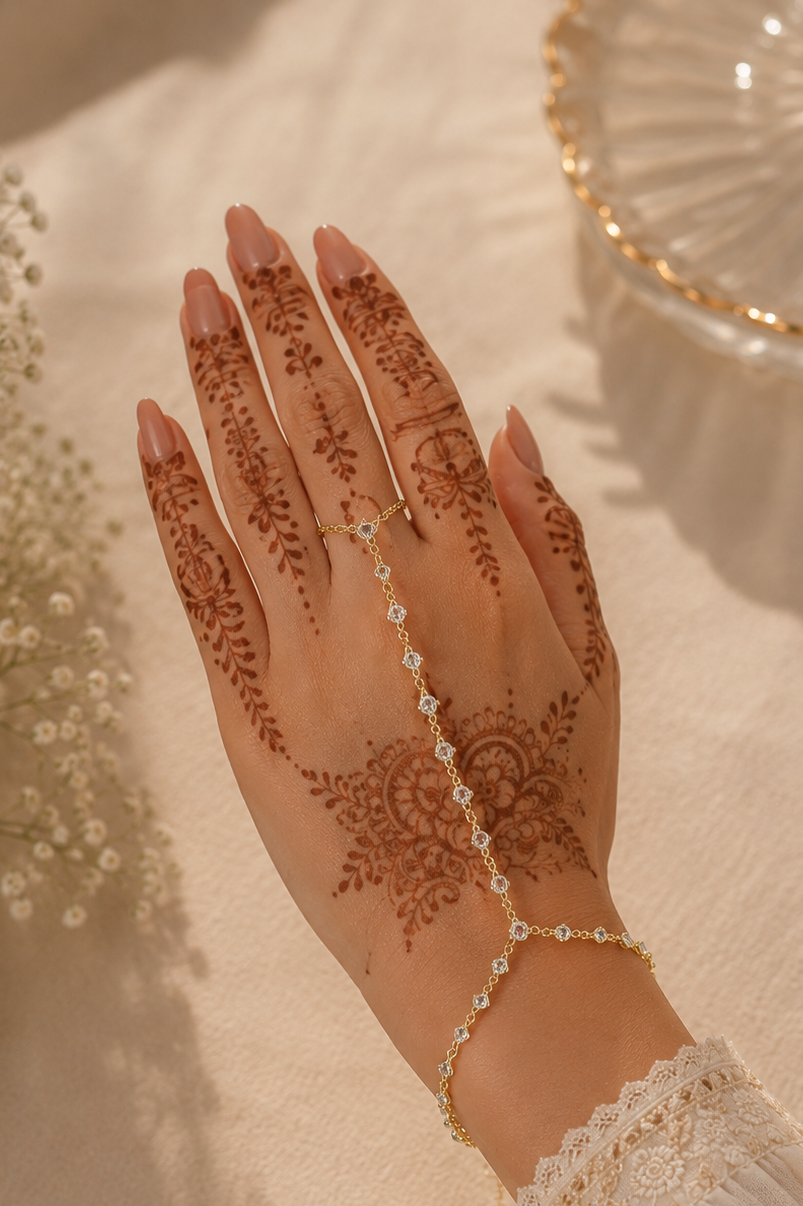 Layali Hand Chain Bracelet | 14K Gold-Plated with CZ Stones