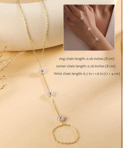 Noor Floral Pearl Hand Chain Bracelet | 
14K Gold-Plated